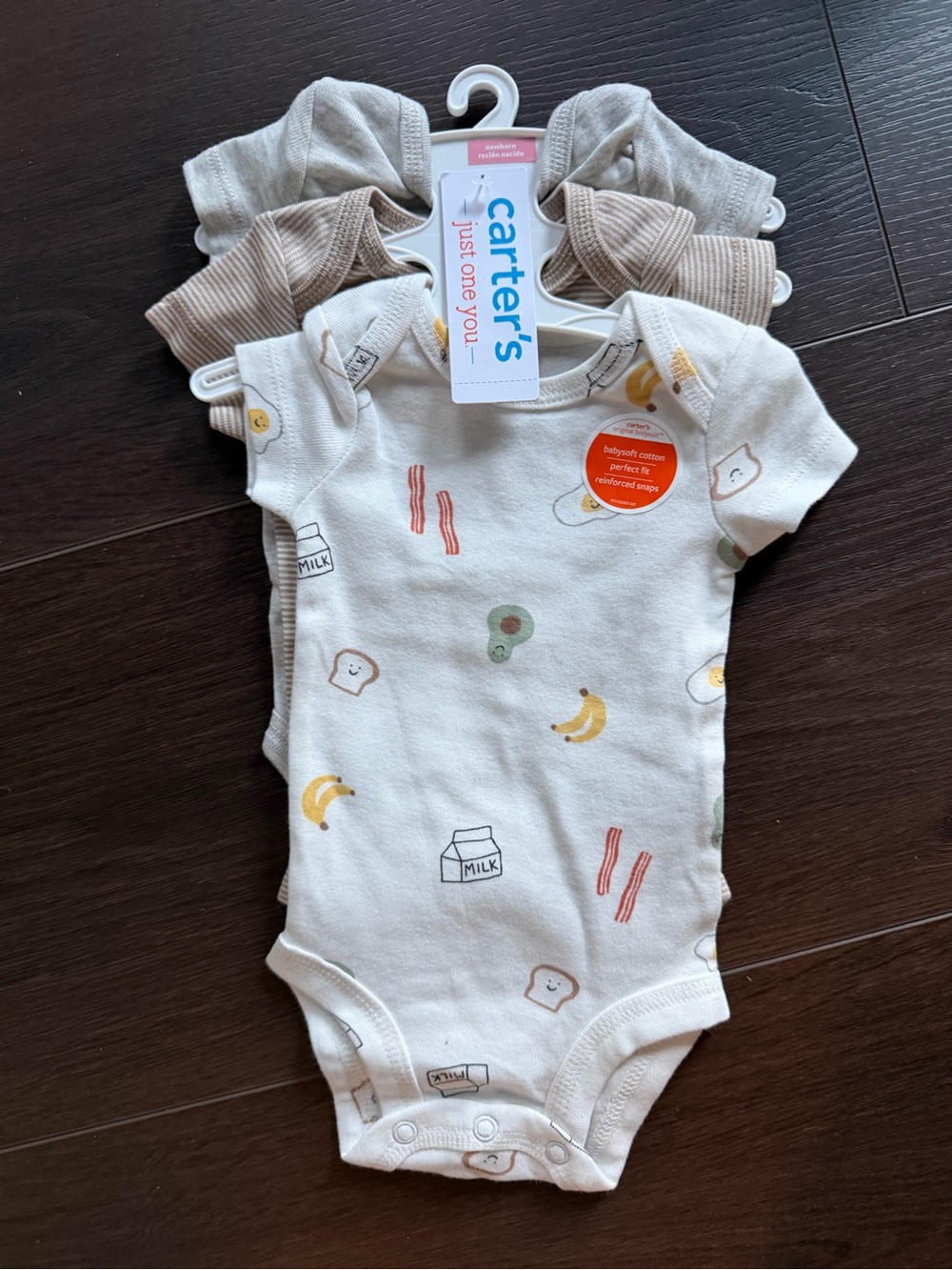Carter's Cream Breakfast Print Bodysuit Set - 3 Pack